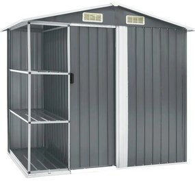 Abrigo de jardim c/ prateleiras 205x130x183 cm ferro cinzento