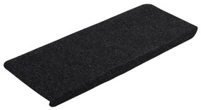 Tapetes de escada autoadesivos 15 pcs 65x24,5x3,5 cm preto
