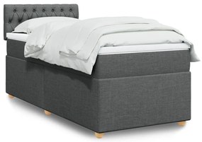 Cama box spring com colchão solteiro tecido cinzento-escuro