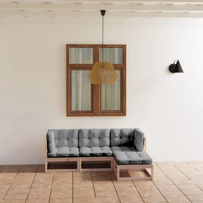 vidaXL 4 pcs conjunto lounge de jardim c/ almofadões pinho maciço