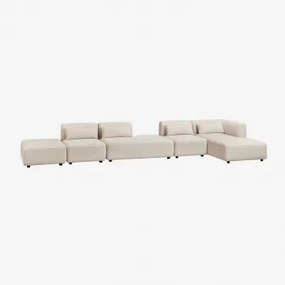 Sofá Modular Chaise Longue De Canto Direito De 4 Peças Com Divã E Puff Fogler Linho Veludo Bege Linho - Sklum
