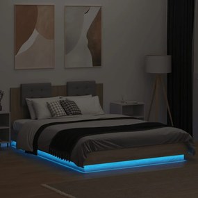 Estrutura cama c/ cabeceira/luzes LED 140x200cm carvalho sonoma