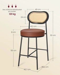 Conjunto 2 Bancos de bar altos para pequeno-almoço de cozinha com encosto curvo 48,2 x 45,7 x 92 cm castanho caramelo