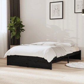 Estrutura cama pequena casal 120x190 cm pinho maciço preto