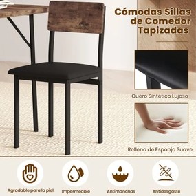 Conjunto de sala de jantar com 5 peças: mesa industrial e 4 cadeiras estofadas com pernas de metal para espaços pequenos Café e Preta