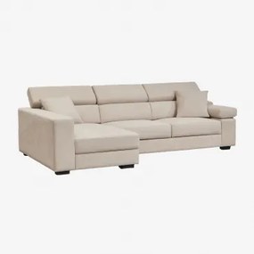 Sofá Chaise Longue Esquerdo De 3 Lugares Com Encosto De Cabeça Regulável E Assentos Deslizantes Aramis Tecido Beige - Sklum