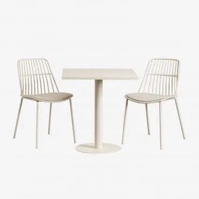 Conjunto De Mesa Quadrada Mizzi 70x70 Cm E 2 Cadeiras De Jardim Maeba Tapioca Bege - Sklum
