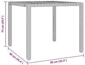 3 pcs conjunto bistrô de jardim c/ almofadões vime PE preto