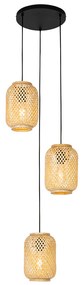 Candeeiro de suspensão oriental bambu 3 luzes - Yvonne Oriental