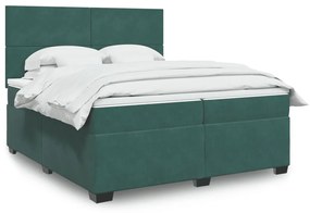 vidaXL Cama com molas/colchão 200x200 cm veludo verde-escuro