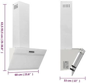 Exaustor de parede 60 cm aço e vidro temperado branco