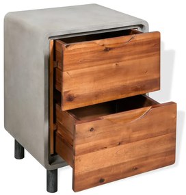 Mesa de cabeceira em betão e madeira acácia maciça 40x30x50 cm