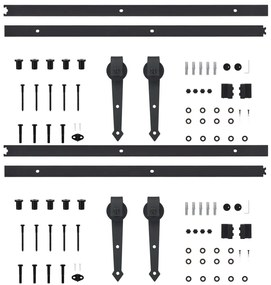 Kits de ferragens para porta deslizante 2 pcs 200 cm aço preto