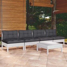 vidaXL 5 pcs conj. lounge de jardim com almofadões antracite pinho