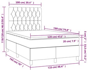 Cama boxspring com colchão 120x190 cm tecido cinzento-escuro