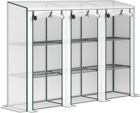 Estufa Pequena com Prateleiras de 3 Níveis Portas com Fecho de Correr Estufa para Cultivar 215x46x151 cm Branco