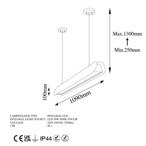 Candeeiro de Teto Ens – Branco – 109 cm de Largura