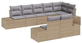 Conjunto de sofá de jardim com 8 peças e almofadas de rattan poli bege