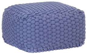 Pufe tricotado à mão 50x50x30 cm algodão azul