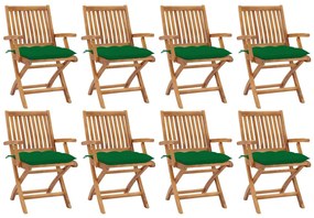 vidaXL Cadeiras de jardim dobráveis c/ almofadões 8 pcs teca maciça