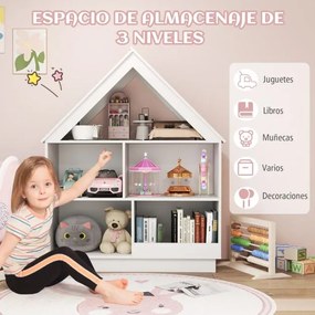 Estante para bonecas para crianças Organizador de brinquedos em madeira com 5 Branca