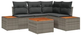 Conjunto de Sofá de Jardim de 5 Peças com Almofadas Cinza Rattan Sinté