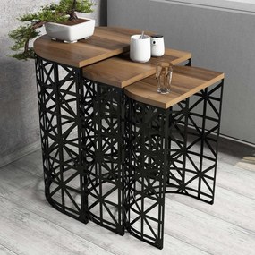 Mesas de Apoio Stil Metal Ferforje – Nogueira e Preto – Conjunto de 3