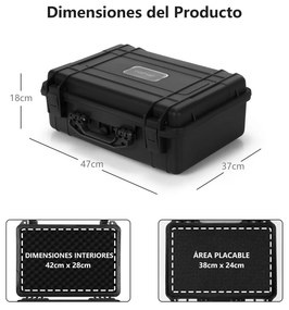 Mala de transporte rígida impermeável em polipropileno Mala para ferramentas electrónicas com enchimento de espuma 47 x 37 x 18 cm Preto