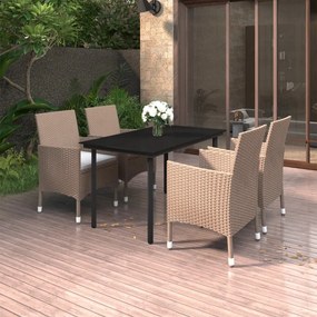 vidaXL 5 pcs conjunto de jantar p/ jardim c/ almofadões vime PE/vidro