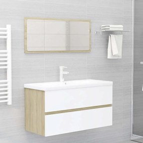 vidaXL 2 pcs conj. móveis casa banho derivados madeira branco/carvalho