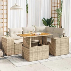 vidaXL 5 pcs conjunto de sofás p/ jardim com almofadões vime PE bege