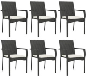 7 pcs conjunto de jantar p/ jardim c/ almofadões vime PE preto