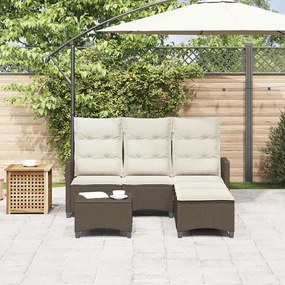 3 pcs conjunto sofás de jardim com almofadões em L vime PE