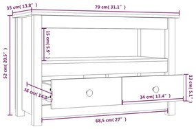 Móvel de TV 79x35x52 cm madeira de pinho maciça branco