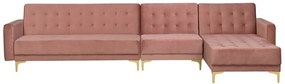 Sofá-cama de canto à esquerda com 5 lugares em veludo rosa ABERDEEN Beliani