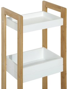 Móvel Auxiliar de banheiro com 3 Prateleiras Organizadoras de Bambu 27,5x20,8x74 cm Cor Branco e Natural