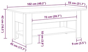 Mesa de café vidaXL em preto e carvalho com dimensões de 102x55x42 cm