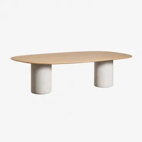 Mesa De Jantar Oval Em Mdf E Cimento Lysander Castanho Roble & 270 X 110 Cm & Cinza Pedra Claro - Sklum