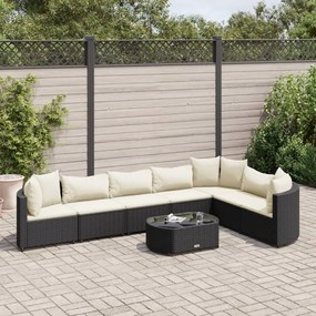 8 pcs conjunto sofás de jardim com almofadões vime PE preto