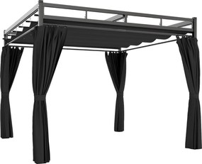 Outsunny Pérgola de Jardim 295x295x221 cm com Teto Retrátil e Cortinas UPF30+ Estrutura Metálica Pérgola para Exterior Cinzento Escuro | Aosom Portugal
