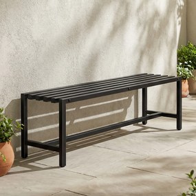 Banco de jardim de 2 lugares em aço galvanizado 117 x 36 x 44 cm, assento com ripas, sem encosto, capacidade para 240 kg, preto