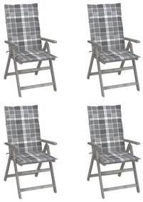 Cadeiras jardim reclináveis c/ almofadões 4 pcs acácia maciça