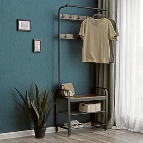 Cabide Bengaleiro entrada Hall com banco e sapateira 33,7 x 72 x 183 cm Castanho Vintage e Preto