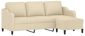 Sofá de 3 lugares com apoio de pés 180 cm tecido cor creme