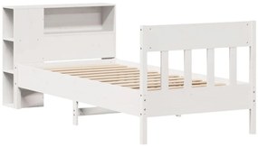 Cama com estante sem colchão 90x200 cm pinho maciço branco