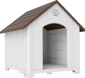 Casota para Cães de Exterior em Plástico com 2 Janelas, Base Elevada, Estacas Castanho Escuro