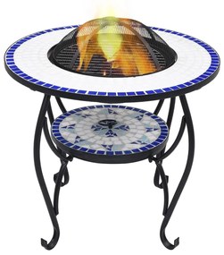 Mesa braseira em mosaico 68 cm cerâmica azul e branco