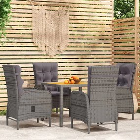 vidaXL 5 pcs conjunto de jantar para jardim vime PE cinzento