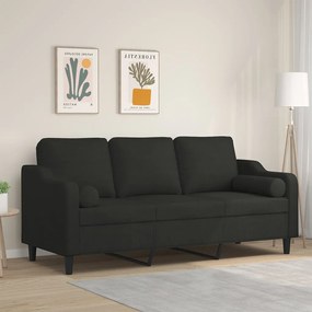 Sofá 3 lugares + almofadas decorativas 180 cm tecido preto