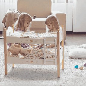 Cama de madeira de brincar 2 em 1 para bonecas (NÃO INCLUIDA) 55 x 30 x 46 cm Natural